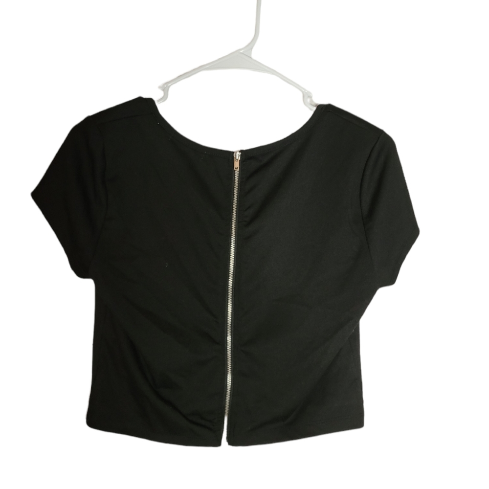 Ambiance apparel large black zipper crop top summer tee - Picture 2 of 3